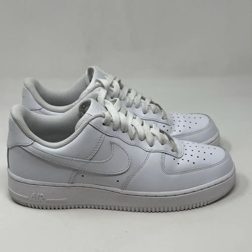 Nike Air Force 1 '07 Low Womens 9.5 Triple White Leather Athletic Shoes Sneakers - Picture 1 of 16